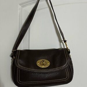 Chaps Dark Brown Shoulder Bag with Gold Accents